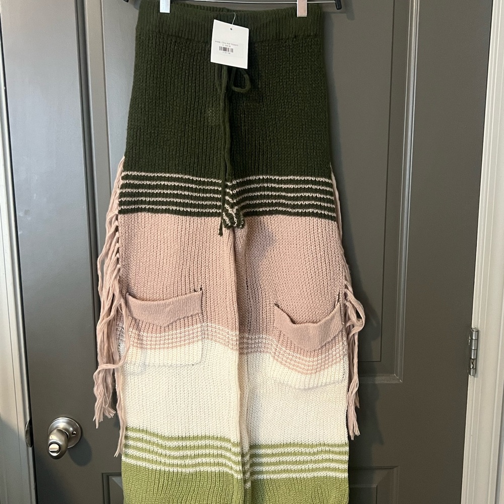 Striped Knit Pants with Fringe